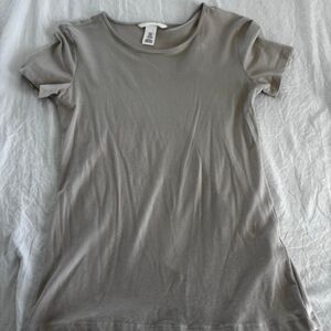 H&M Tan Cream Beige Fitted Basic Minimalist Women's XSmall Scoop Neck T-shirt